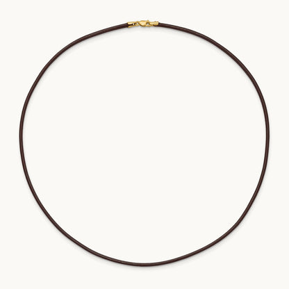 16in Brown Leather Cord Necklace, 2mm, 14K