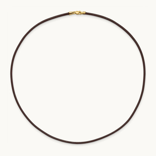 16in Brown Leather Cord Necklace, 2mm, 14K