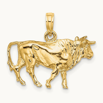 3-D Bull w/Horns Charm, 14K