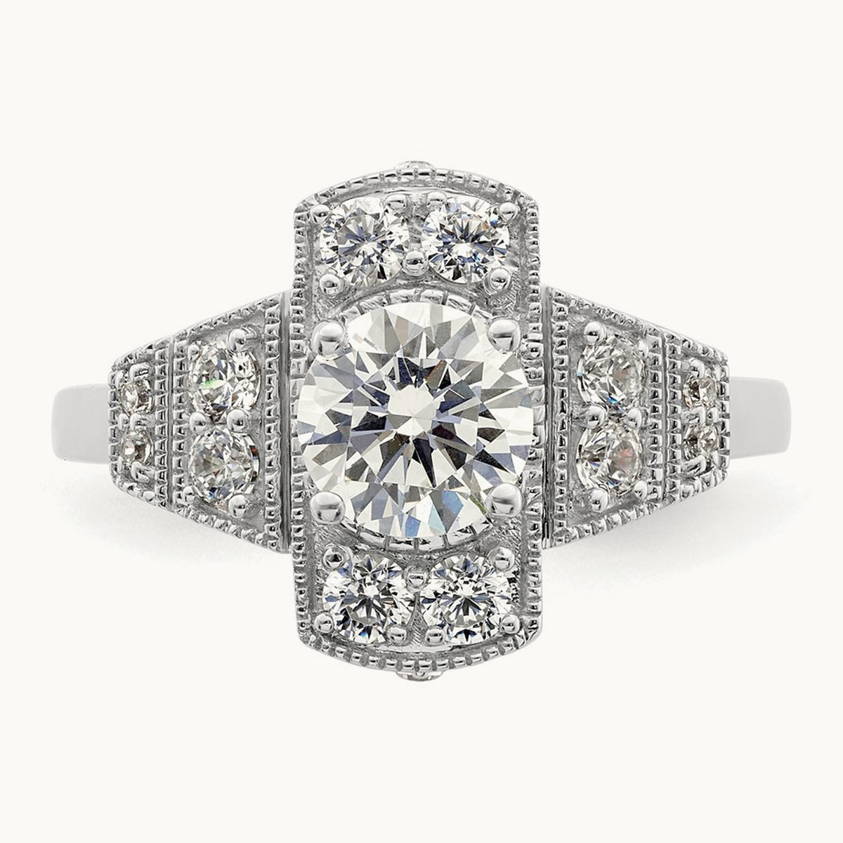 Art Deco .65ct Round Ctr Dia Semi-mount Engagement Ring, 14K White Gold