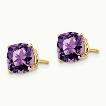 7x7mm Cushion Amethyst earring, 14K