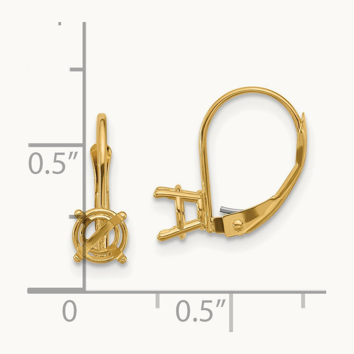 Round Leverback Earring Mounting, 5mm, 14K