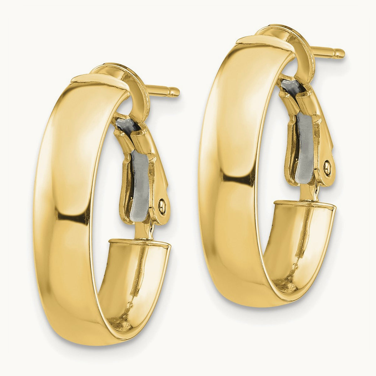 High Polished Omega Back Oval Hoop Earrings — 14K Yellow Gold
