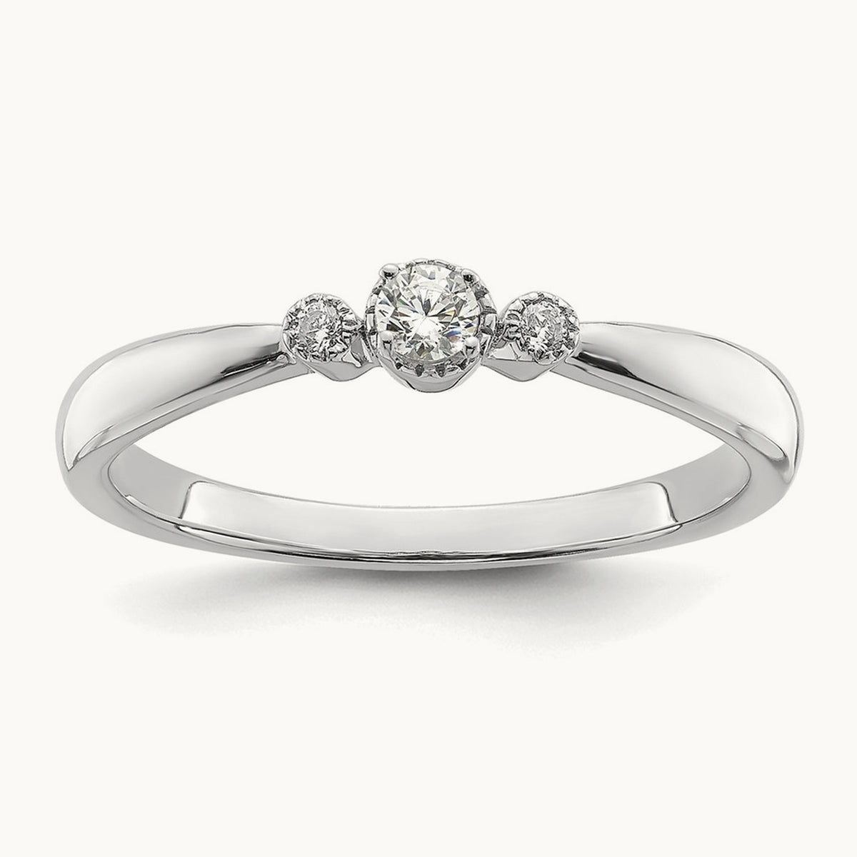 Petite Beaded Edge Round Complete Diamond Ring — 14K White Gold, 0.1 ct, 7