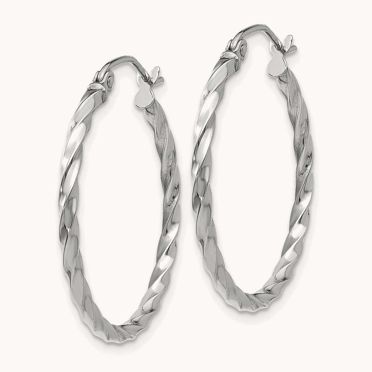 White Gold Twist Polished Hoop Earring — 22mm
