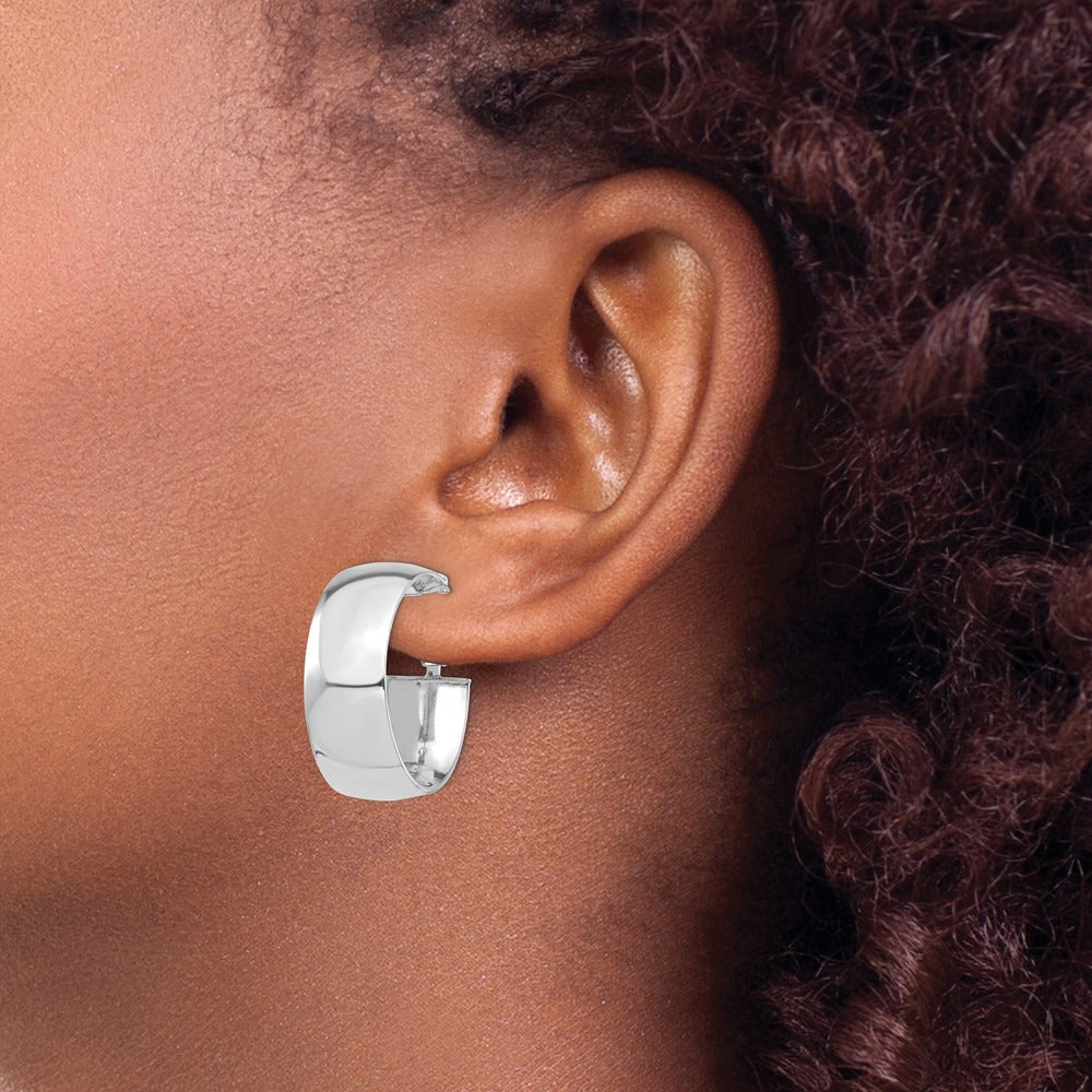 High Polished Omega Back Hoop Earrings — 14K White Gold, 10mm