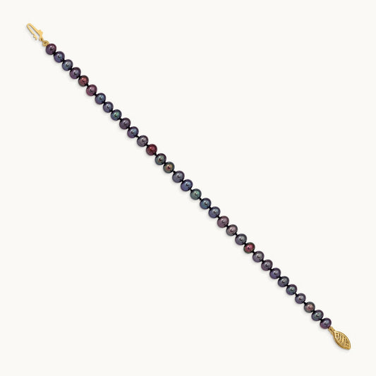 5- Black Near Round Freshwater Cultured Pearl Bracelet, 6mm, 14K