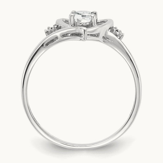 Topaz and Diamond Heart Ring — 14K White Gold, 7