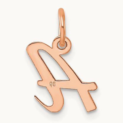 Small Script Letter A Initial Charm, 14K Rose Gold