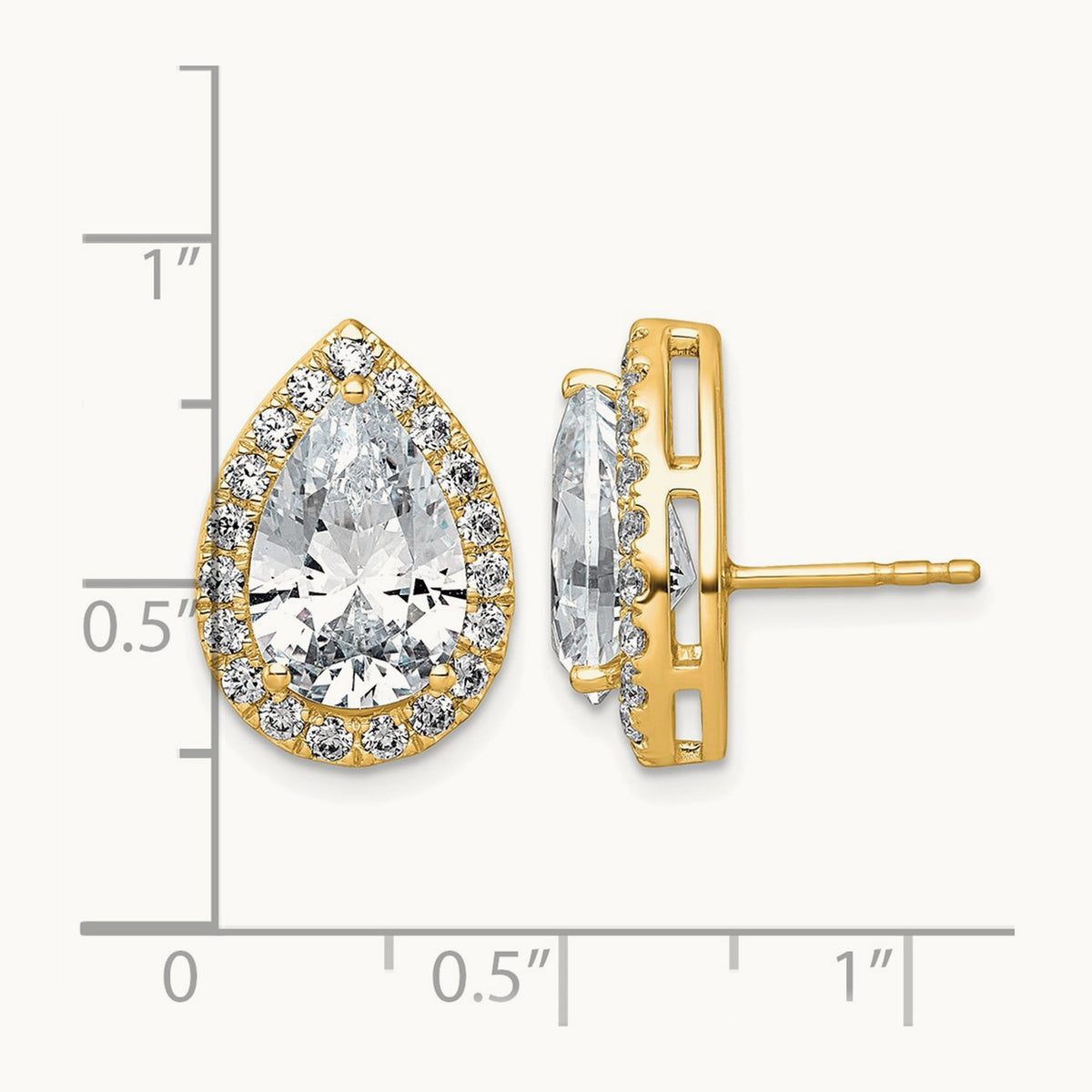 Pear Halo Post Earrings, 1.25-6.75 ct tw Lab-Grown Diamond — 6 3/4 ct, VS (Best) · Certified, 14K Yellow Gold