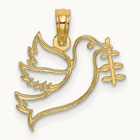 Cut-Out Dove with Olive Branch Charm, 14K