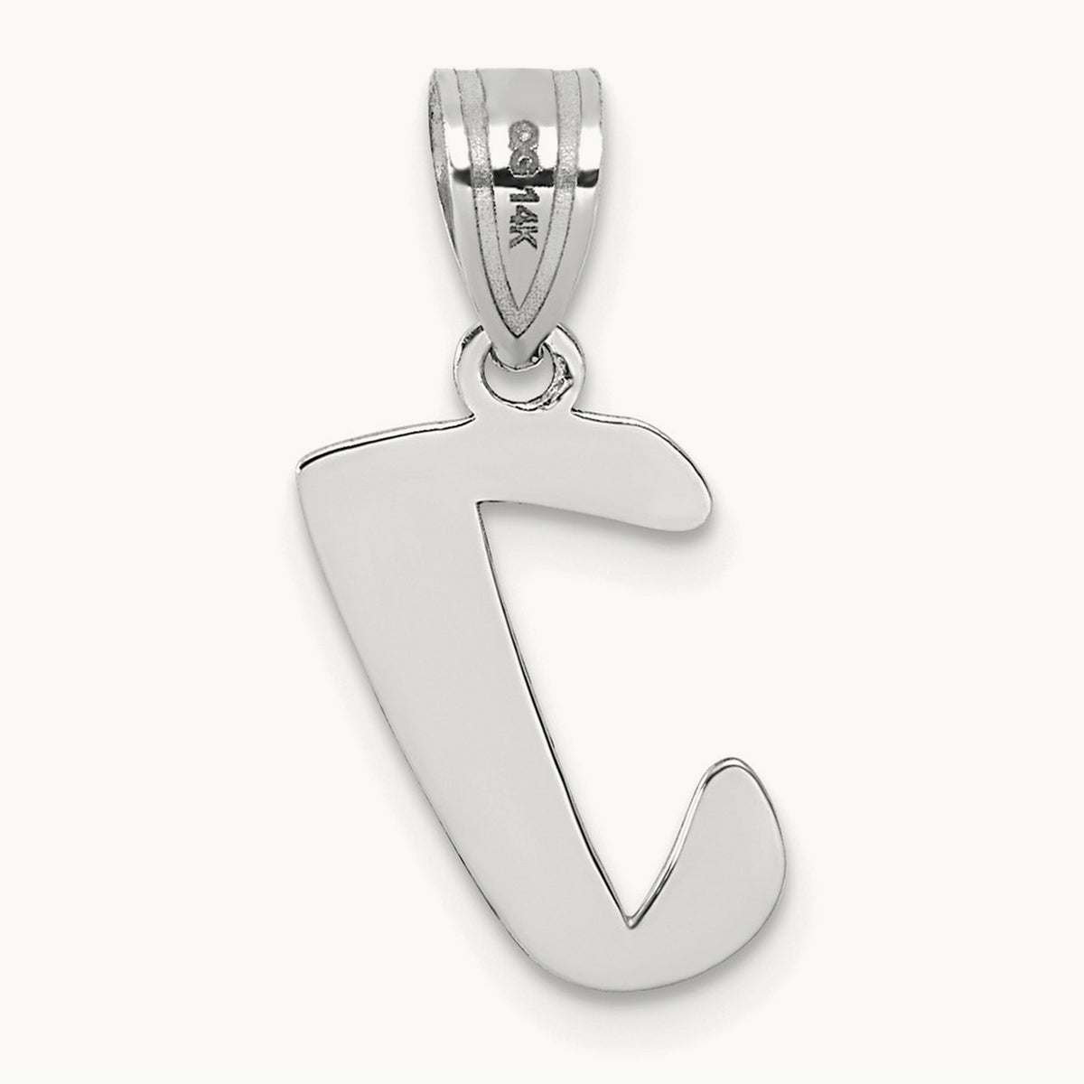 Polished Script Initial Pendant — 14K White Gold, I