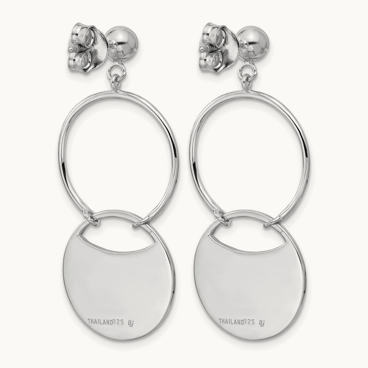 SS RH-plated Polished/Brushed Circles Dangle Post Earrings — Leslie's
