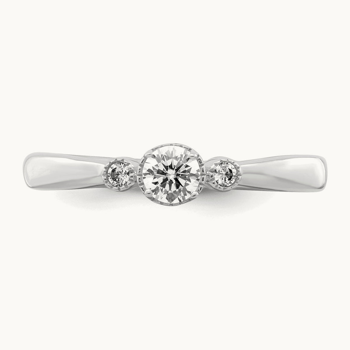 Petite Beaded Edge Round Complete Diamond Ring — 14K White Gold, 0.246 ct, 7