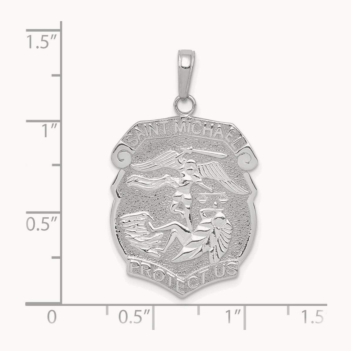 Polished Large Saint Michael Protect Us Medal Pendant — 14K White Gold