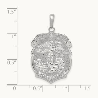 Polished Large Saint Michael Protect Us Medal Pendant — 14K White Gold