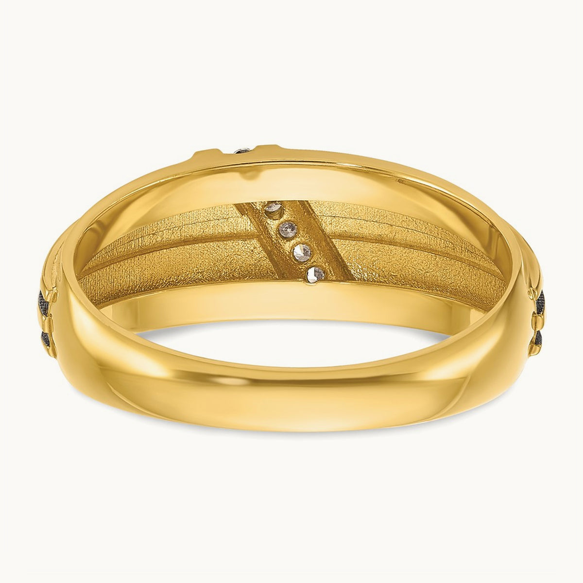 w/ White & Black RH IBGoodman Men's Satin Grooved Diamond Ring, 14K