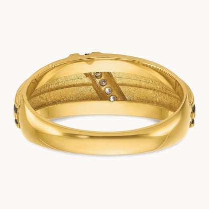 w/ White & Black RH IBGoodman Men's Satin Grooved Diamond Ring, 14K