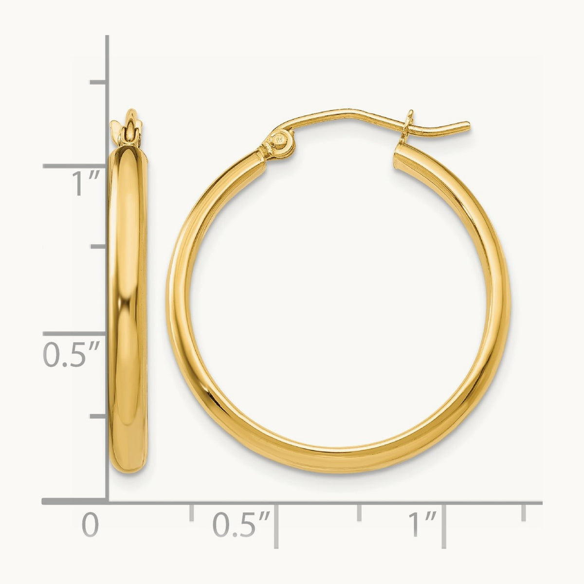 Round Tube Hoop Earrings — 14K Yellow Gold, 22mm
