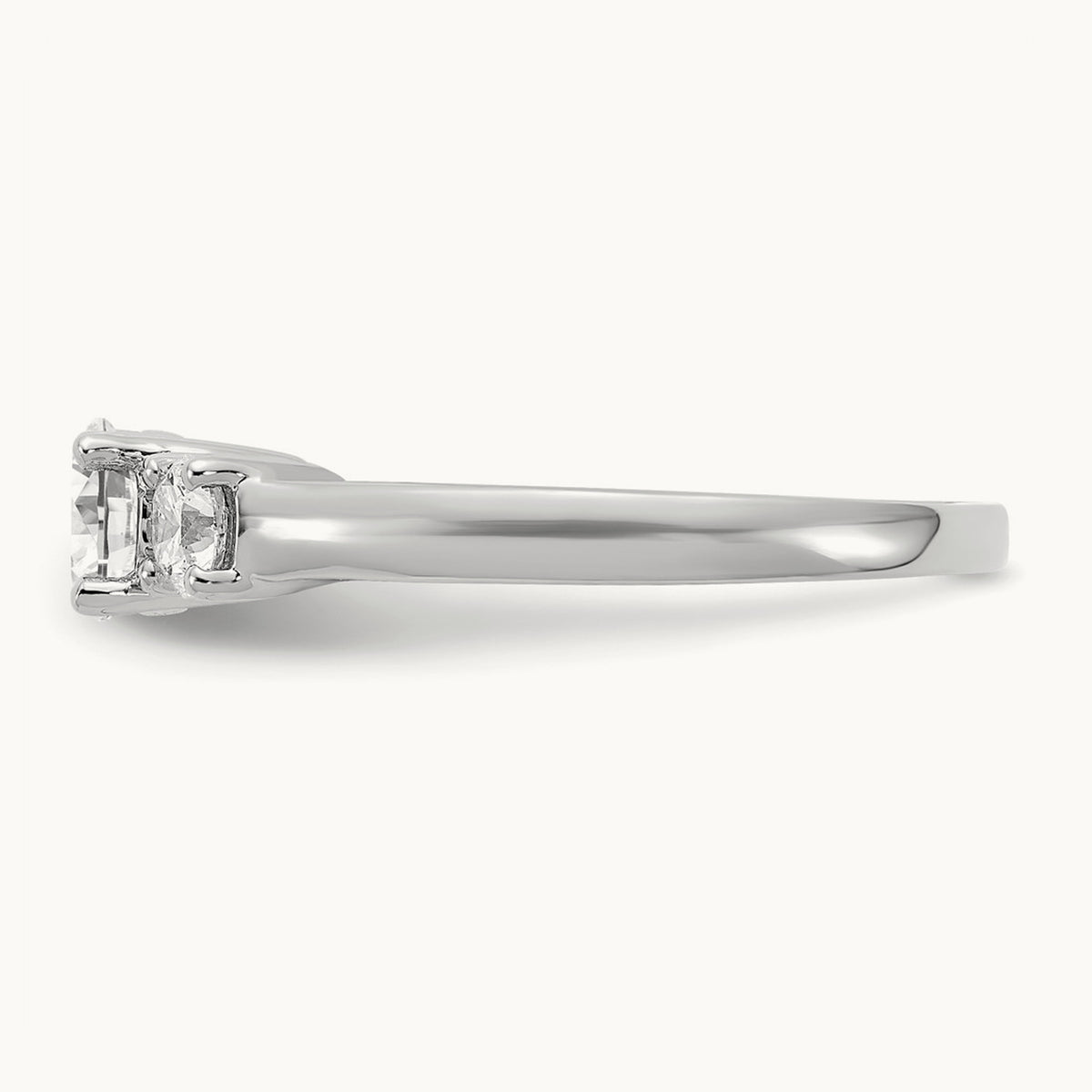 Round Prong-Set 3 Stone Engagement Ring — 14K White Gold, 7