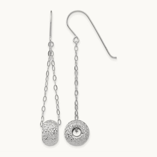 Chain with Diamond-cut Puff Donut Bead Earrings — 14K White Gold