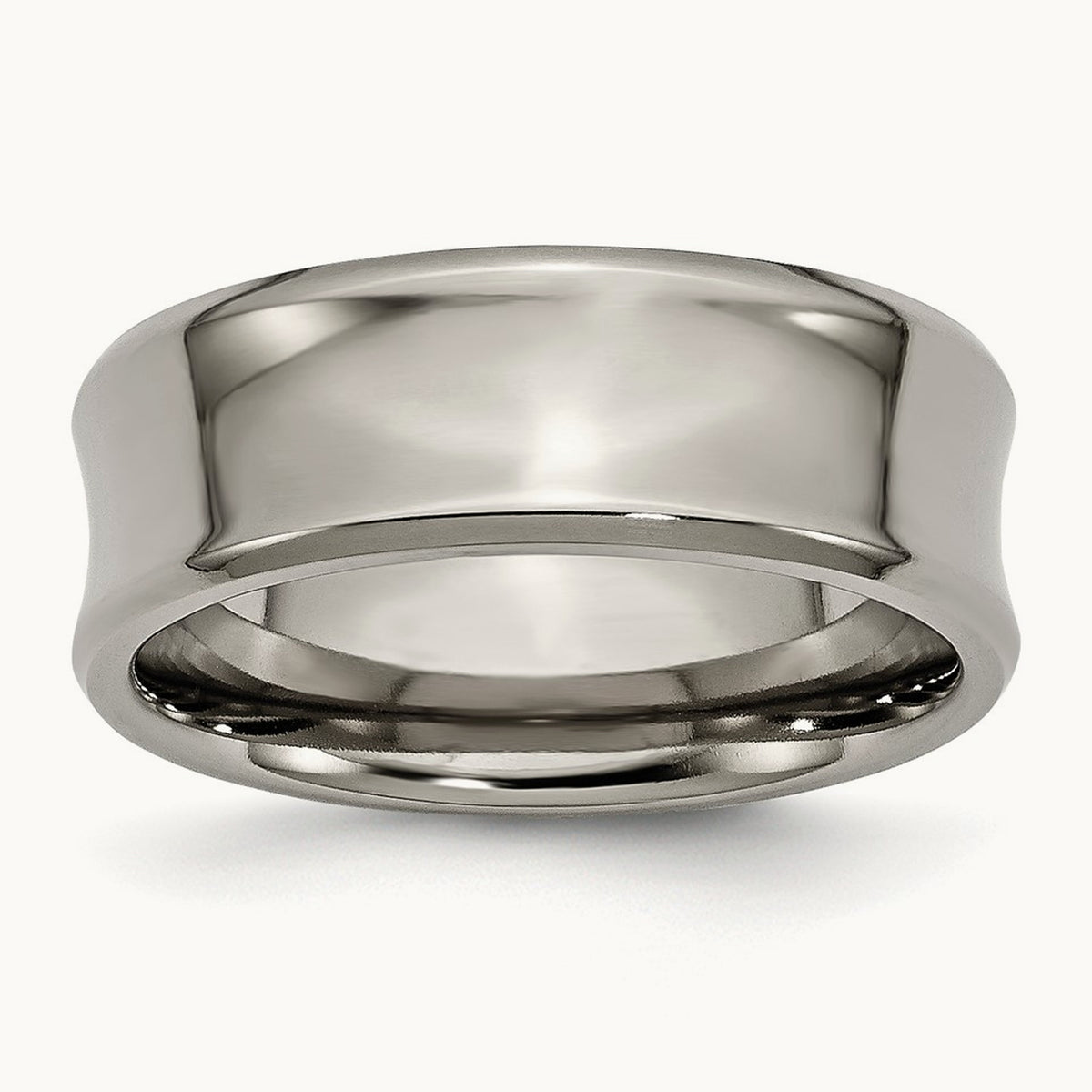 Polished Concave Beveled Edge Band, 8mm, Titanium