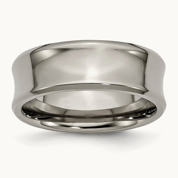 Polished Concave Beveled Edge Band, 8mm, Titanium