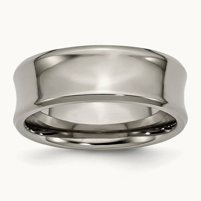 Polished Concave Beveled Edge Band, 8mm, Titanium