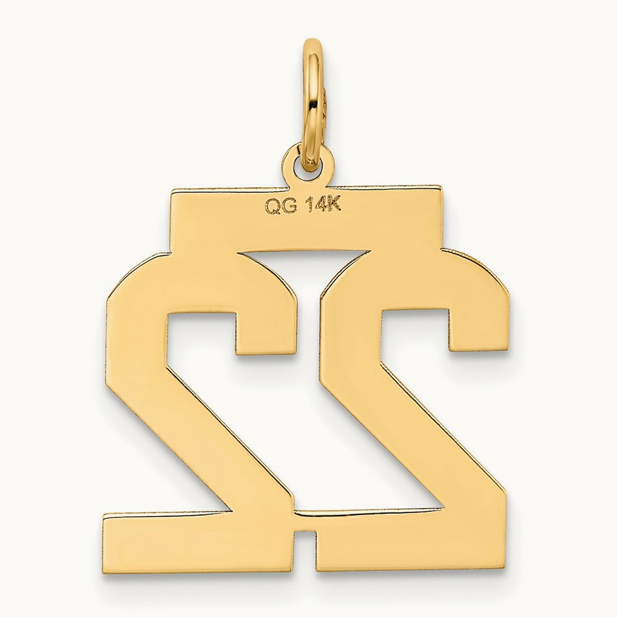 Medium Satin Number 22 Charm — 14K Yellow Gold