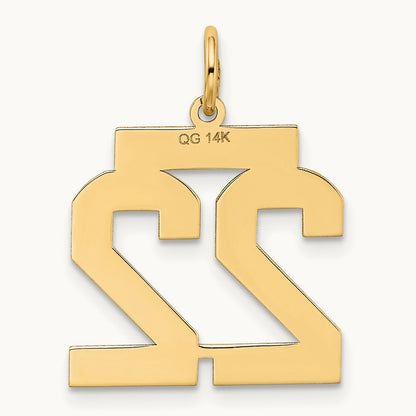 Medium Satin Number 22 Charm — 14K Yellow Gold