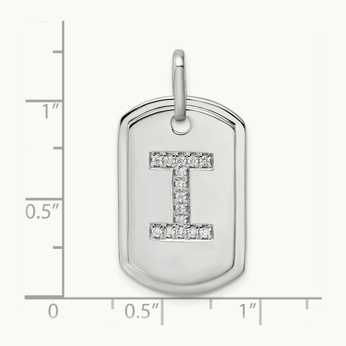 Diamond Dog Tag Charm — 14K White Gold, I