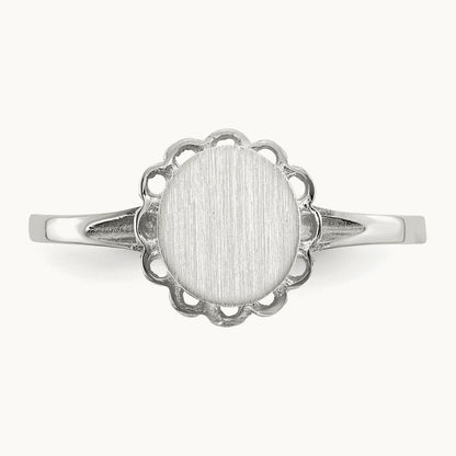 6.5x7. Open Back Signet Ring, 0mm, 14K White Gold