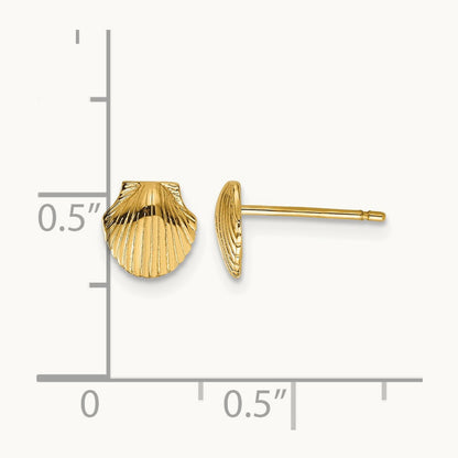 Mini Scallop Shell Post Earrings, 14K