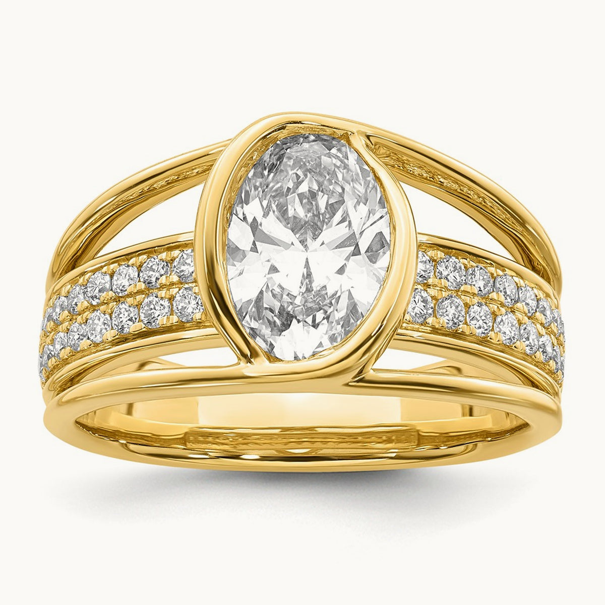 Certified Oval Center Lab Grown Diamond VS+ F+ Ring, 14K Yellow Gold