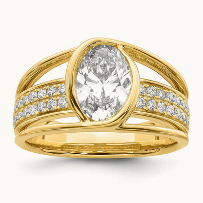 Certified Oval Center Lab Grown Diamond VS+ F+ Ring, 14K Yellow Gold