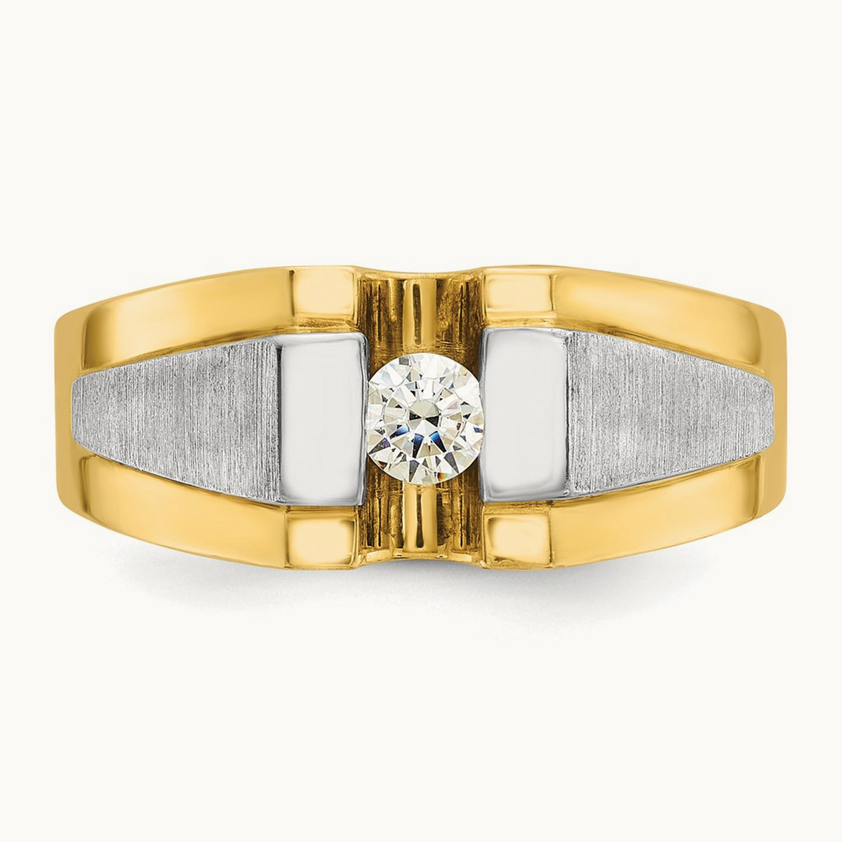 IBGoodman Men's Polished and Satin Diamond Complete Ring, 14K Two-tone