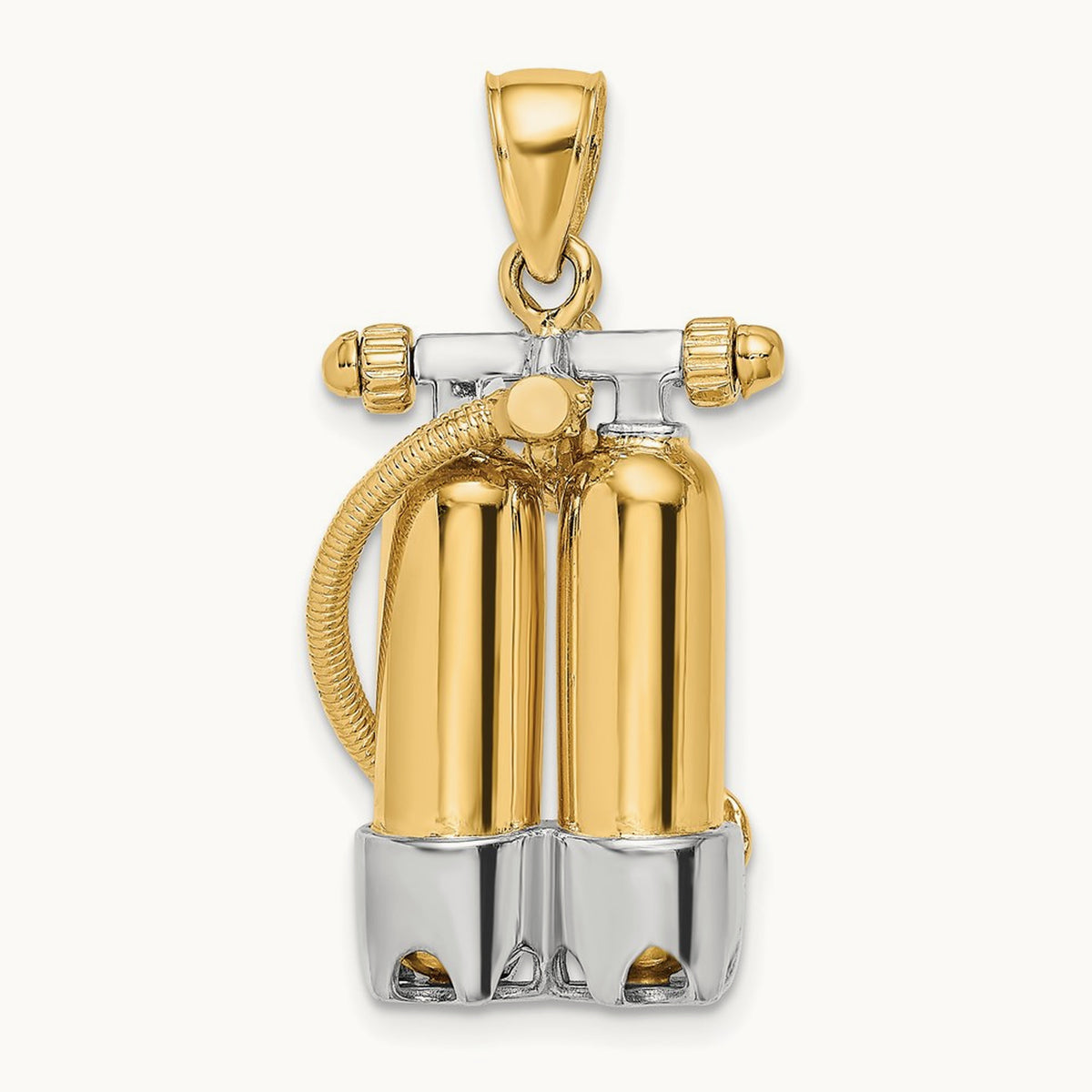 w/Rhodium 3-D Double Scuba Tanks W/Air Hose Charm, 14K