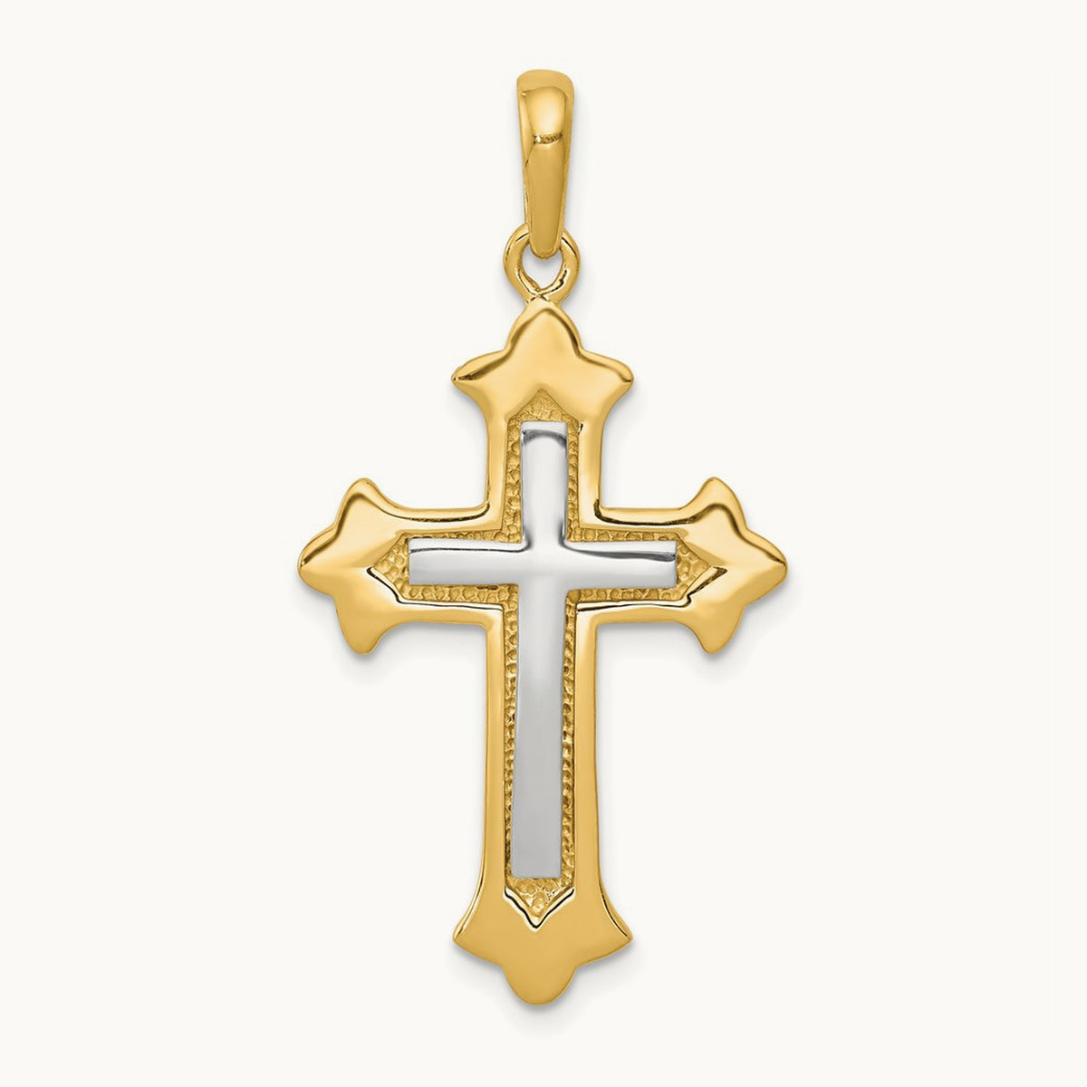 Fleur De Lis Cross Pendant, 14K Two-tone