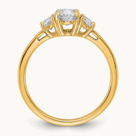 Oval & 1/2 Moon 3 Stone Engagement Ring, 1.25-4.00 ct tw Lab-Grown Diamond — 1 3/8 ct, 14K Yellow Gold