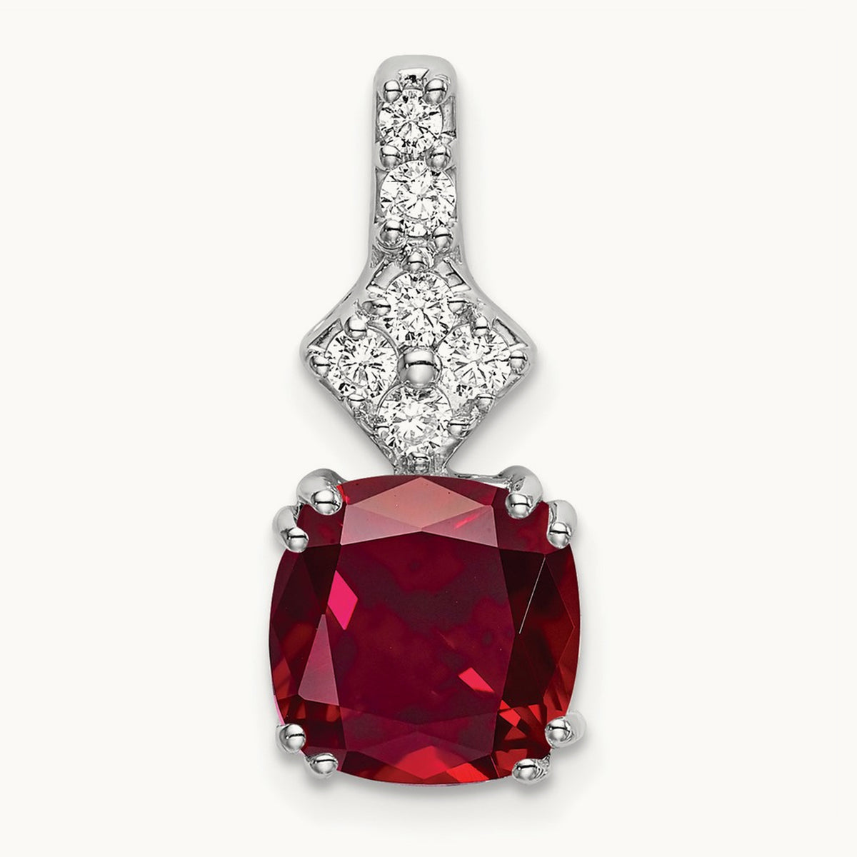 Created Ruby Pendant, 0.20 ct tw Lab-Grown Diamond — 14K White Gold