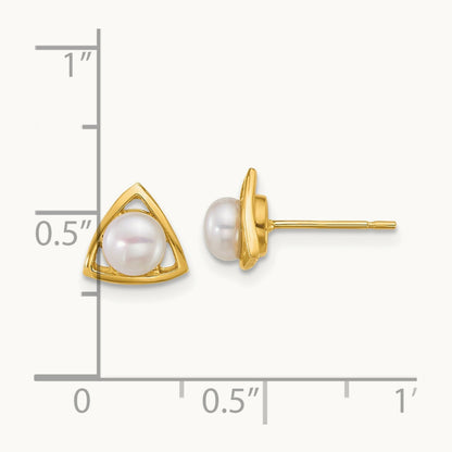 Polished 4- Button FW Cultured Pearl Triangle Post Earrings, 5mm, 14K