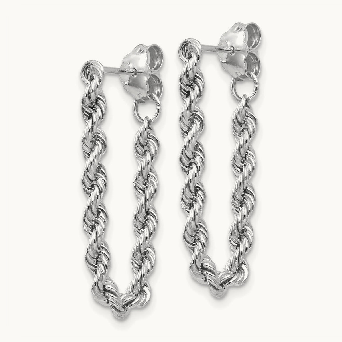 Rope Chain Dangle Post Earring, 14K White Gold