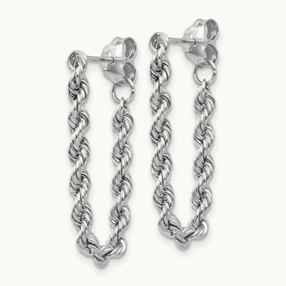 Rope Chain Dangle Post Earring, 14K White Gold
