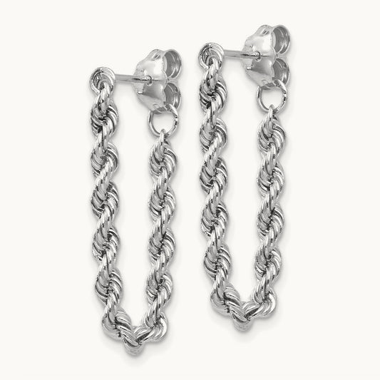 Rope Chain Dangle Post Earring, 14K White Gold