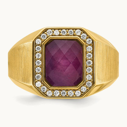 IBGoodman Men's Satin Ruby Doublet Stone and Diamond Complete Ring, 14K