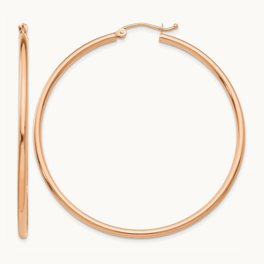 Polished Lightweight Tube Hoop Earrings, 2mm, 14K Rose Gold