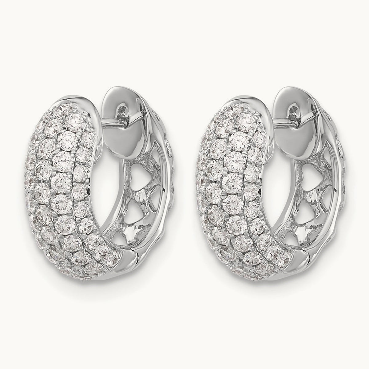 Diamond Hinged Hoop Earrings, 14K White Gold