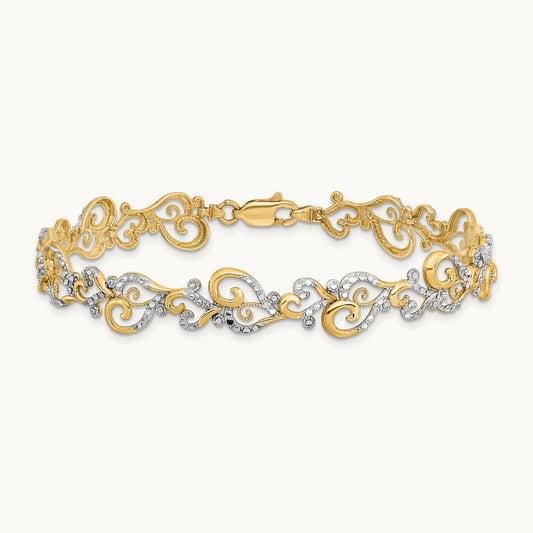 Diamond-Cut Fancy Link Bracelet, 14K with White Rhodium
