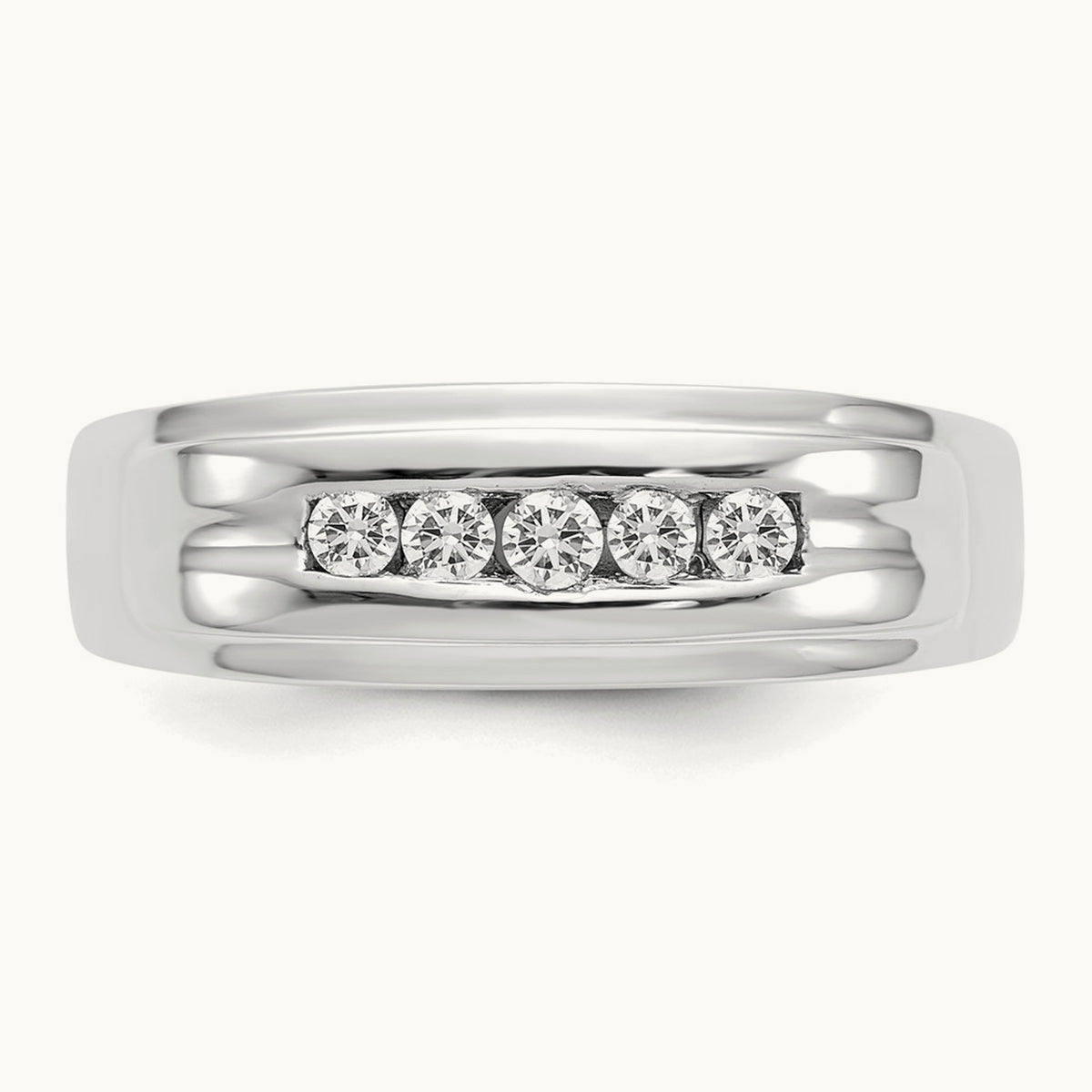 Diamond Men's 5-stone Ring — 14K White Gold