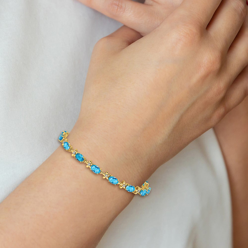 Floral Diamond and Blue Topaz Bracelet — 14K Yellow Gold